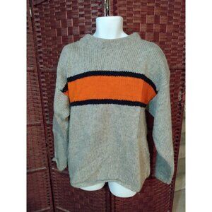 Vintage Wool Sweater Knit Gray Orange Stripe Sporty Men's Large Grey